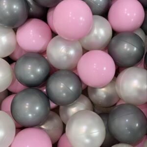 Misioo Ball Pool Round 90 x 30 Grey Velvet with 200 Balls Pink/Silver/Pearl