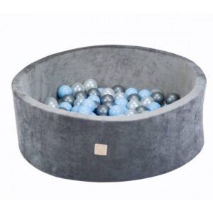 Misioo Ball Pool Round 90×30 Grey Velvet with 200 Balls Blue/Silver/Pearl