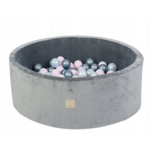 Misioo Ball Pool Round 90 x 30 Grey Velvet with 200 Balls Pink/Silver/Pearl