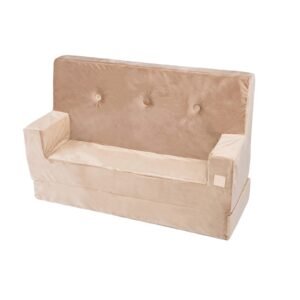 Misioo Multi Function Kids Sofa cum Bed with Armrest Gold Velvet